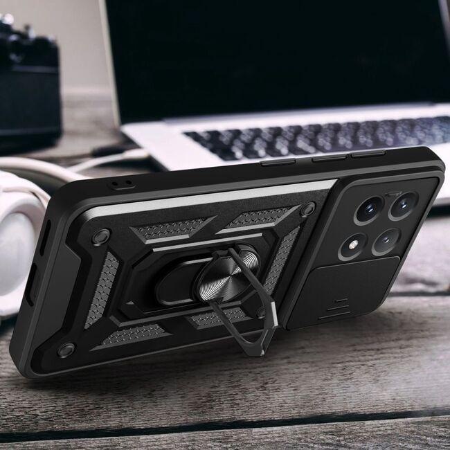 Husa pentru  Poco F6 Pro Ring Armor Kickstand Tough Rugged Cover cu protectie camera, roz