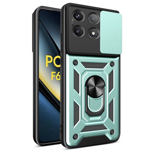 Husa pentru  Poco F6 Pro Ring Armor Kickstand Tough Rugged Cover cu protectie camera, verde