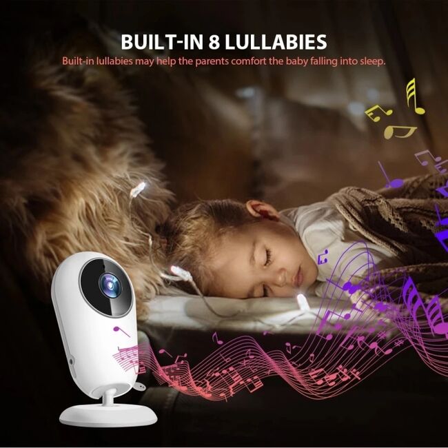 Video Baby Monitor cu Cameră și Audio - Monitor Digital Wireless 2.4Ghz, Ecran IPS 4.3 inch, Baterie 1760mAh, Monitorizare Temperatură, VOX, Funcție Talk Back, Viziune Nocturnă, Lullabies, alb