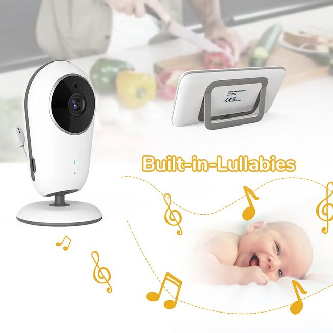 Video Baby Monitor cu Cameră și Audio - Monitor Digital Wireless 2.4Ghz, Ecran IPS 4.3 inch, Baterie 1760mAh, Monitorizare Temperatură, VOX, Funcție Talk Back, Viziune Nocturnă, Lullabies, alb