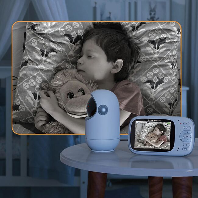 Video Baby Monitor cu Cameră și Audio - Monitor Digital Wireless 2.4Ghz, PTZ, Ecran 3.2 inch, Monitorizare Temperatură, VOX, Funcție Talk Back, Viziune Nocturnă, cantece de leagan, alb