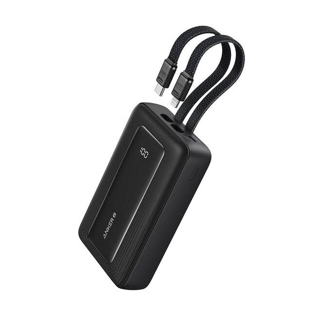 Acumulator extern Anker PowerCore 20.000 mAh, 30W, USB-C, USB-A, cablu USB-C+Lightning, Negru
