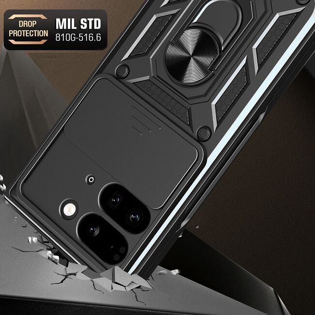 Husa pentru  Google Pixel 9 Pro Fold Ring Armor Kickstand Tough Rugged Cover cu protectie camera, roz
