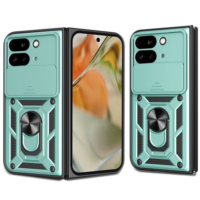 Husa pentru  Google Pixel 9 Pro Fold Ring Armor Kickstand Tough Rugged Cover cu protectie camera, verde