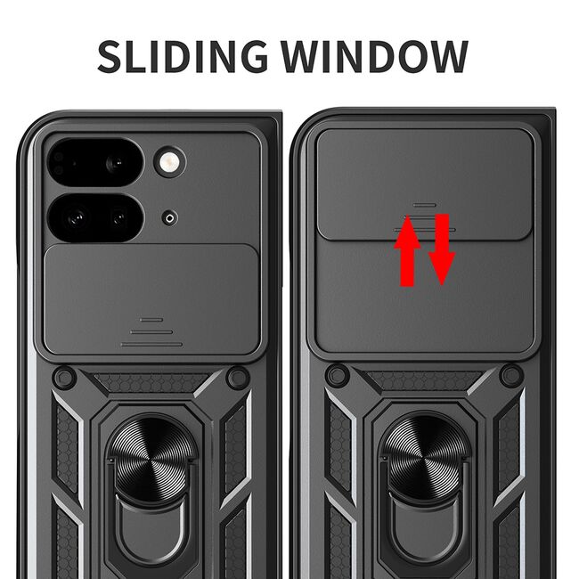 Husa pentru  Google Pixel 9 Pro Fold Ring Armor Kickstand Tough Rugged Cover cu protectie camera, verde