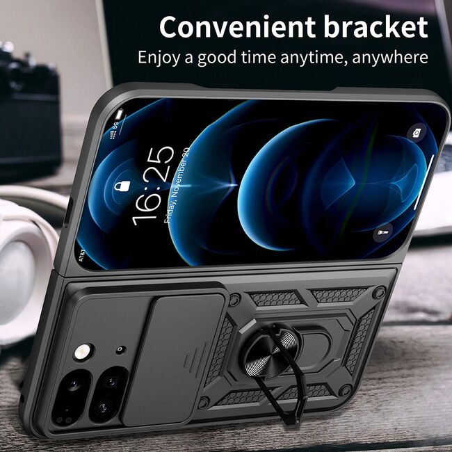 Husa pentru  Google Pixel 9 Pro Fold Ring Armor Kickstand Tough Rugged Cover cu protectie camera, verde