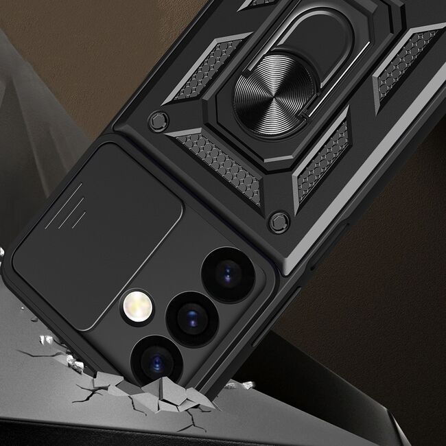 Husa pentru  Samsung Galaxy S24 FE Ring Armor Kickstand Tough Rugged Cover cu protectie camera, albastru