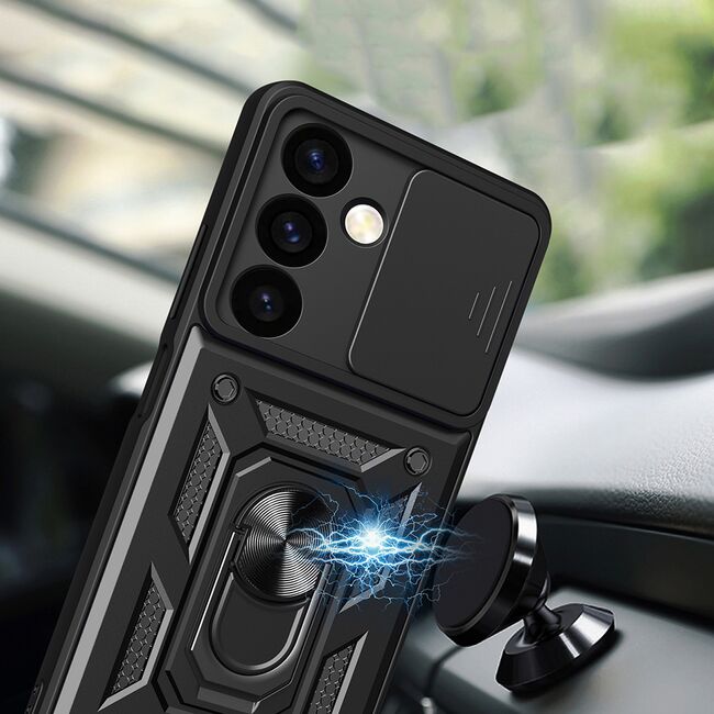 Husa pentru  Samsung Galaxy S24 FE Ring Armor Kickstand Tough Rugged Cover cu protectie camera, albastru