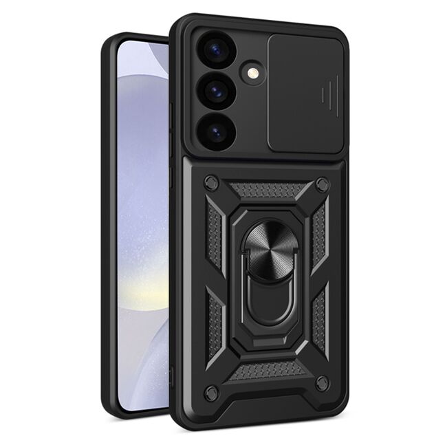 Husa pentru  Samsung Galaxy S24 FE Ring Armor Kickstand Tough Rugged Cover cu protectie camera, negru