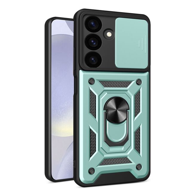 Husa pentru  Samsung Galaxy S24 FE Ring Armor Kickstand Tough Rugged Cover cu protectie camera, verde