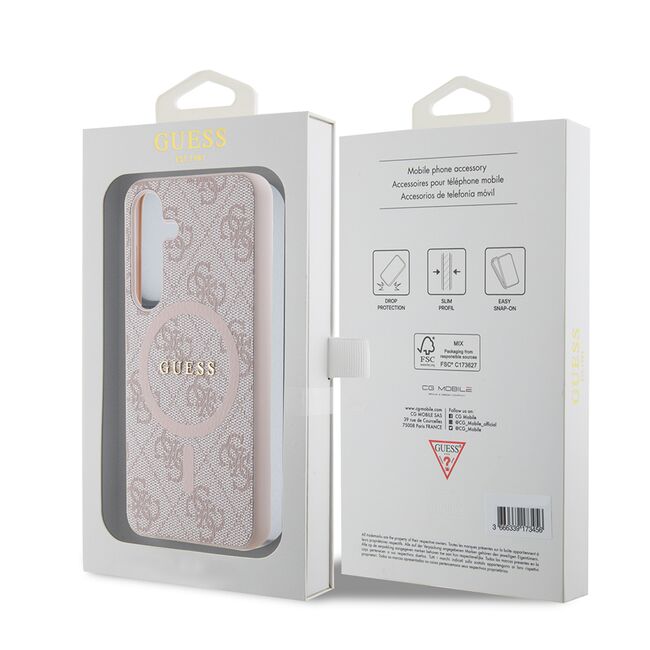 Husa pentru  Samsung Galaxy S24 Guess - 4G Collection Leather MagSafe - roz