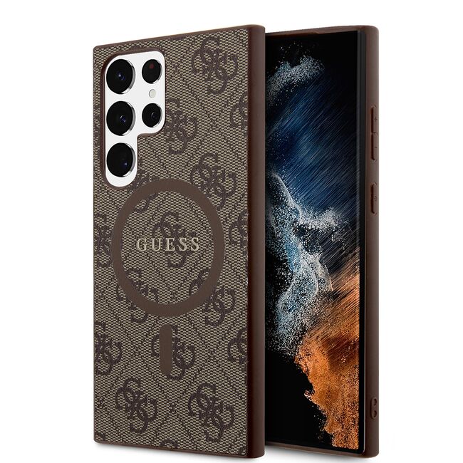 Husa pentru  Samsung Galaxy S24 Ultra Guess - 4G Collection Leather MagSafe - maro