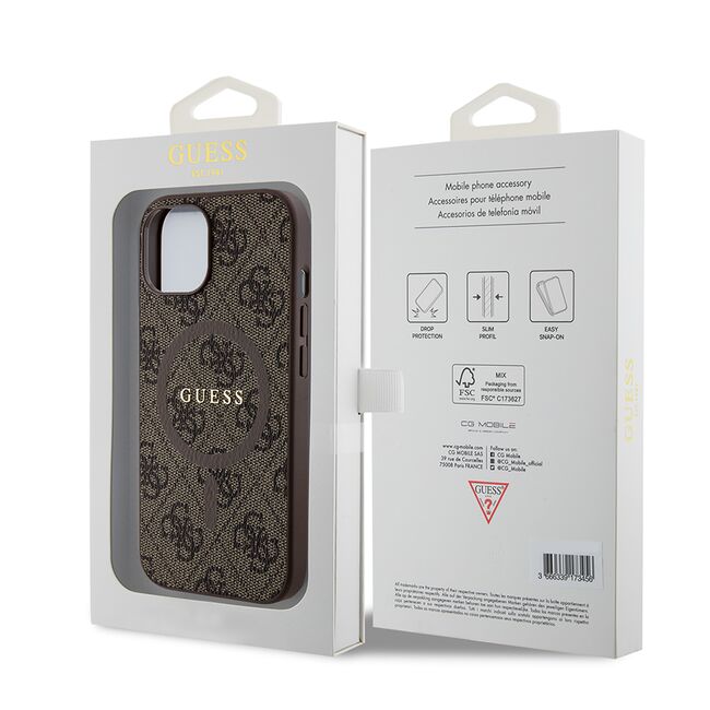 Husa pentru  iPhone 15 Guess - 4G Collection Leather MagSafe - maro