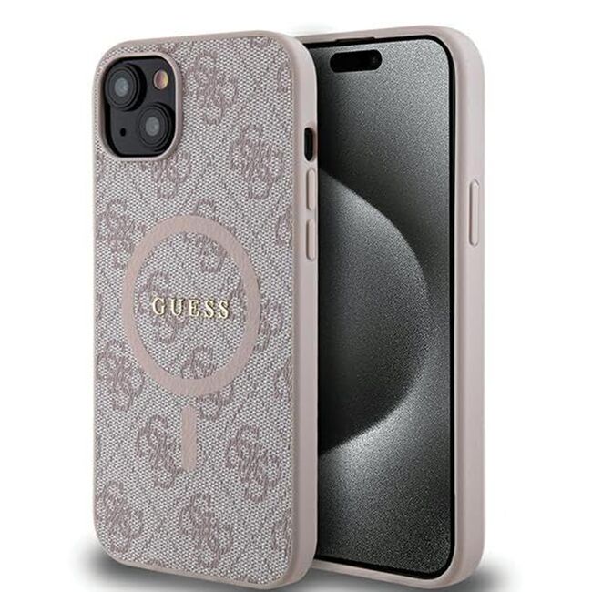 Husa pentru  iPhone 15 Guess - 4G Collection Leather MagSafe - roz