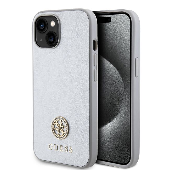 Husa pentru  iPhone 15 Guess- Strass Metal - argintiu