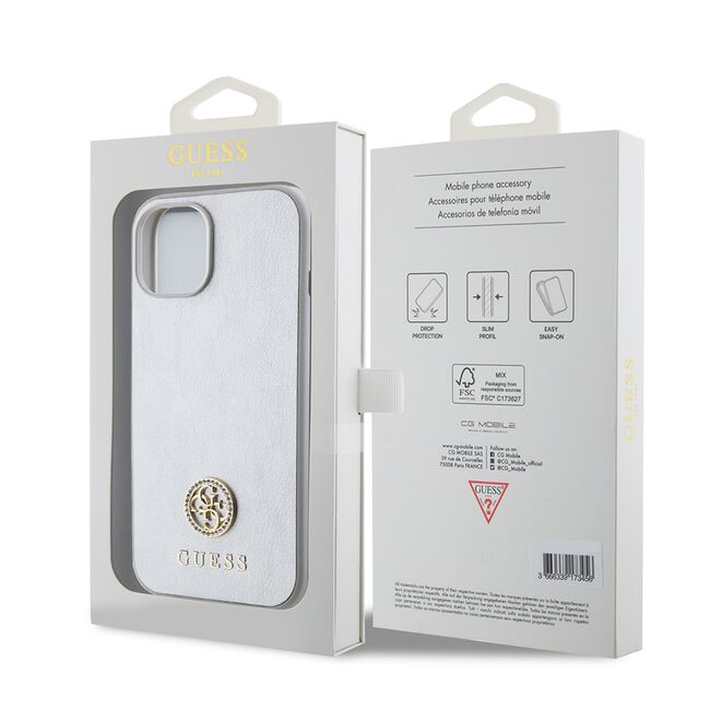 Husa pentru  iPhone 15 Guess- Strass Metal - argintiu