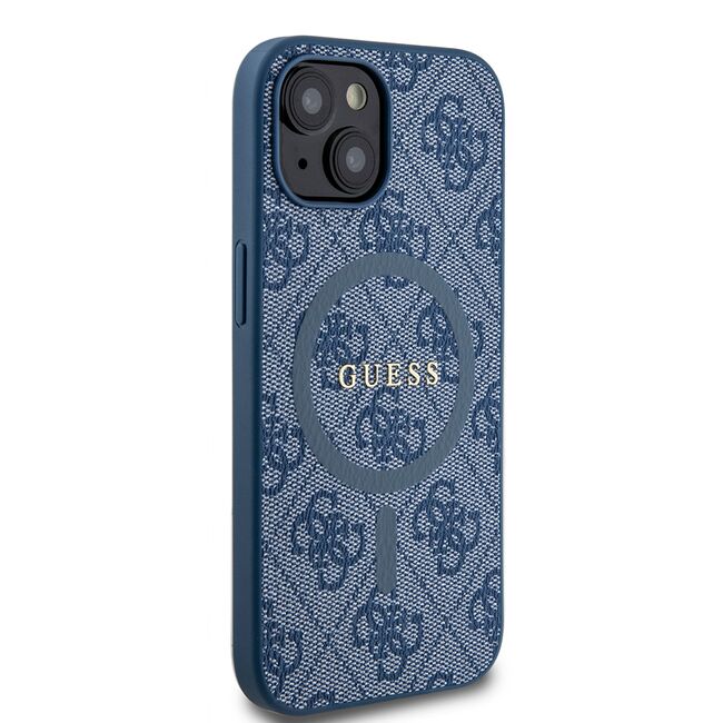 Husa pentru  iPhone 15 Plus Guess - 4G Collection Leather MagSafe - albastru
