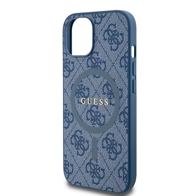 Husa pentru  iPhone 15 Plus Guess - 4G Collection Leather MagSafe - albastru