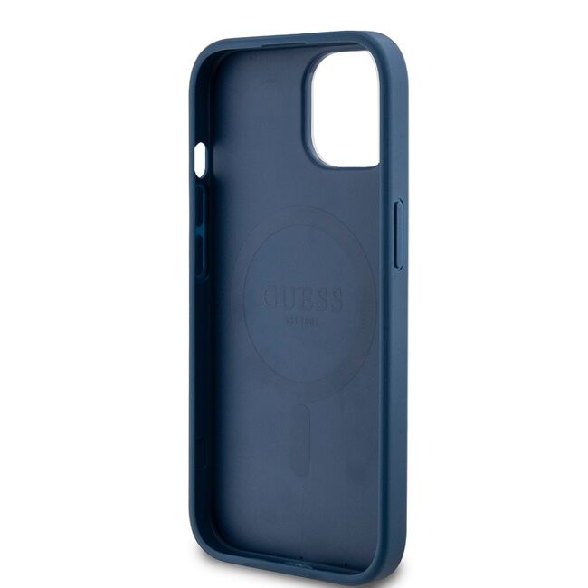 Husa pentru  iPhone 15 Plus Guess - 4G Collection Leather MagSafe - albastru