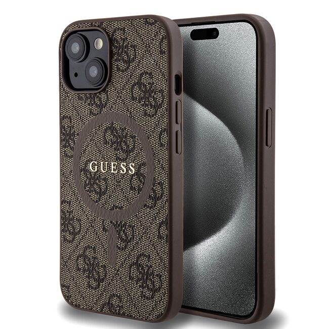 Husa pentru  iPhone 15 Plus Guess - 4G Collection Leather MagSafe - maro