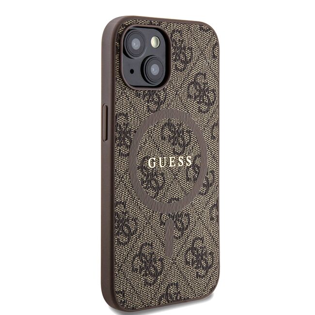 Husa pentru  iPhone 15 Plus Guess - 4G Collection Leather MagSafe - maro
