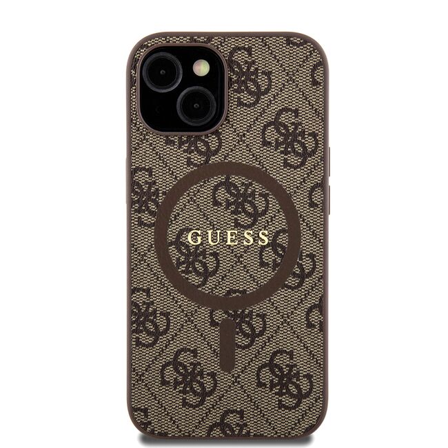 Husa pentru  iPhone 15 Plus Guess - 4G Collection Leather MagSafe - maro