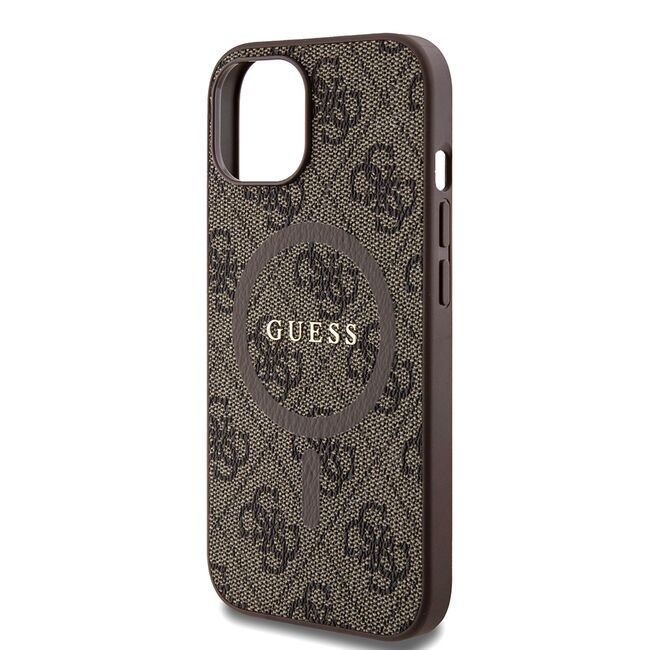 Husa pentru  iPhone 15 Plus Guess - 4G Collection Leather MagSafe - maro