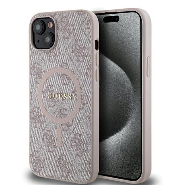 Husa pentru  iPhone 15 Plus Guess - 4G Collection Leather MagSafe - roz