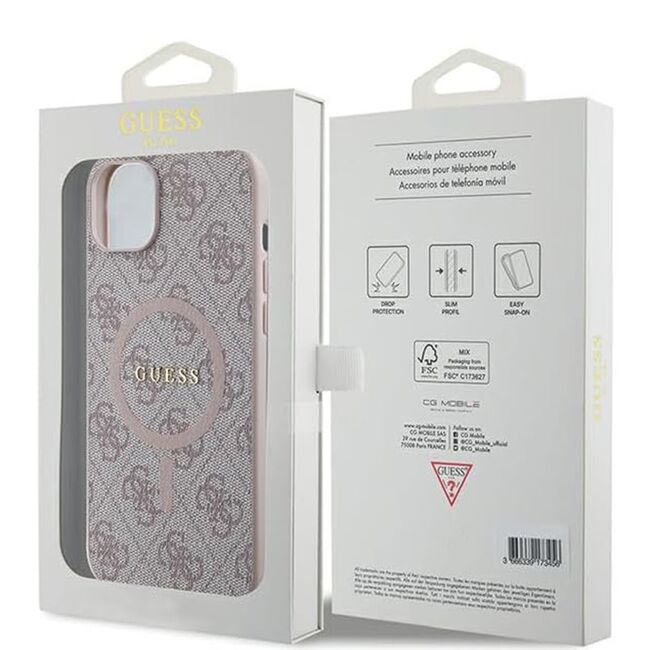 Husa pentru  iPhone 15 Plus Guess - 4G Collection Leather MagSafe - roz