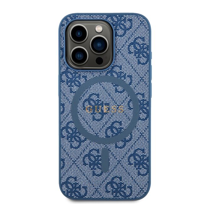 Husa pentru  iPhone 15 Pro Guess - 4G Collection Leather MagSafe - albastru