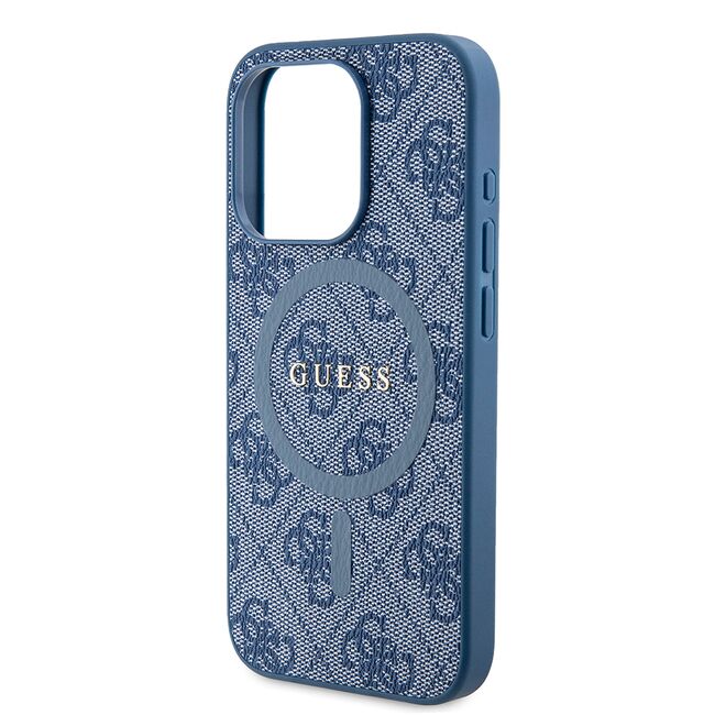 Husa pentru  iPhone 15 Pro Guess - 4G Collection Leather MagSafe - albastru