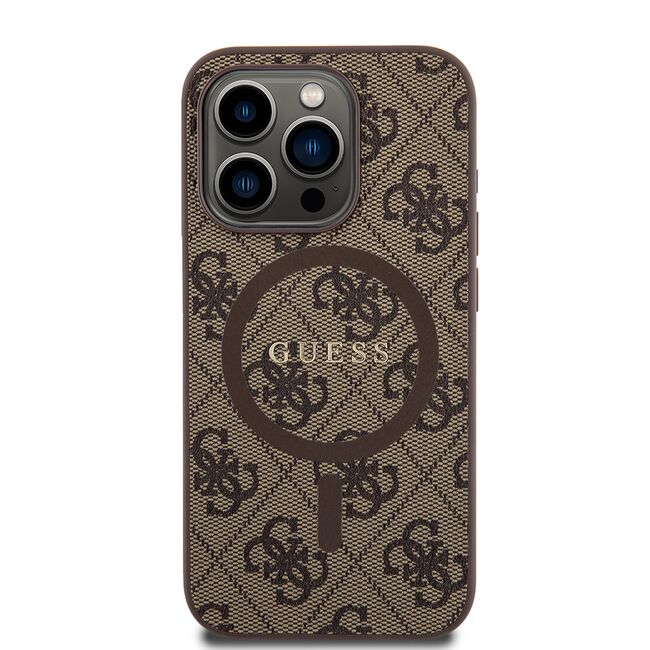 Husa pentru  iPhone 15 Pro Guess - 4G Collection Leather MagSafe - maro