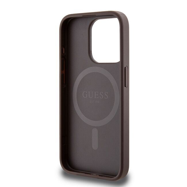 Husa pentru  iPhone 15 Pro Guess - 4G Collection Leather MagSafe - maro