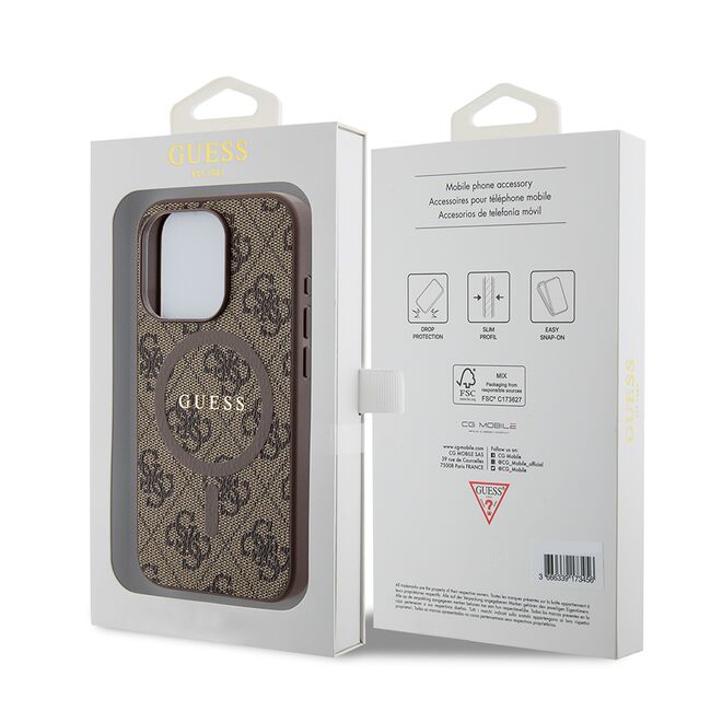 Husa pentru  iPhone 15 Pro Guess - 4G Collection Leather MagSafe - maro