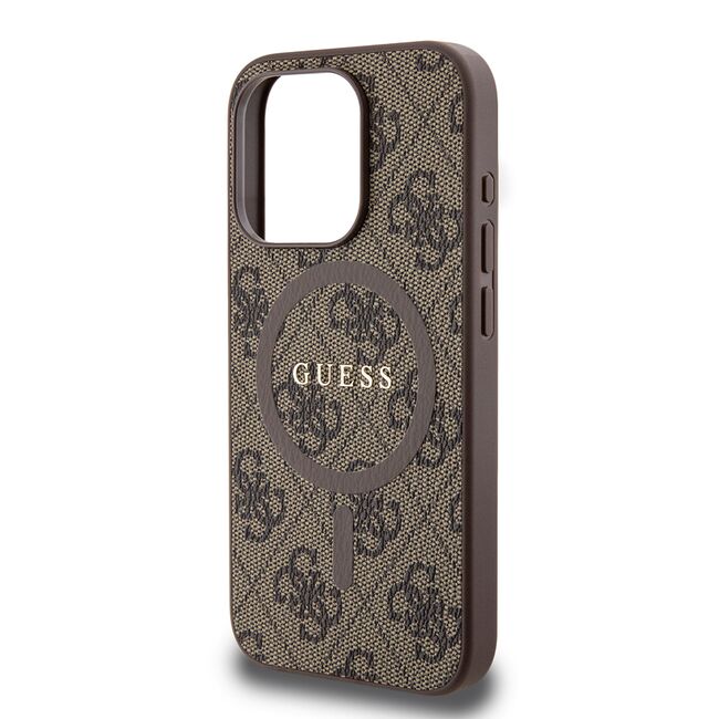 Husa pentru  iPhone 15 Pro Guess - 4G Collection Leather MagSafe - maro