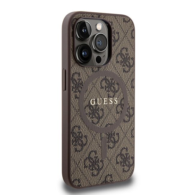 Husa pentru  iPhone 15 Pro Guess - 4G Collection Leather MagSafe - maro