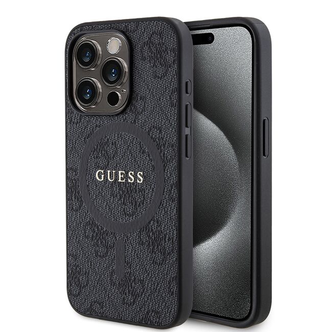 Husa pentru  iPhone 15 Pro Guess - 4G Collection Leather MagSafe - negru