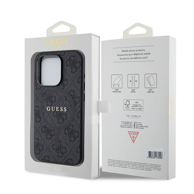 Husa pentru  iPhone 15 Pro Guess - 4G Collection Leather MagSafe - negru