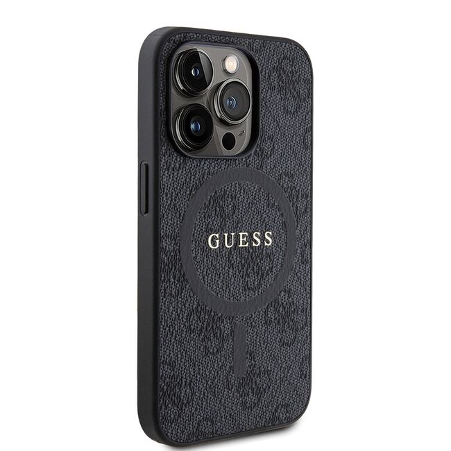Husa pentru  iPhone 15 Pro Guess - 4G Collection Leather MagSafe - negru