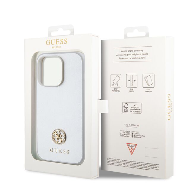 Husa pentru  iPhone 15 Pro Guess- Strass Metal - argintiu