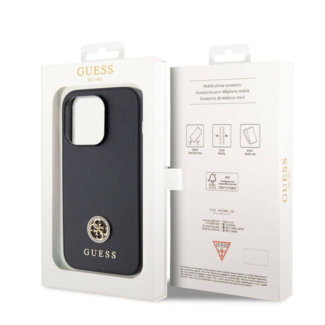 Husa pentru  iPhone 15 Pro Max Guess- Strass Metal - negru