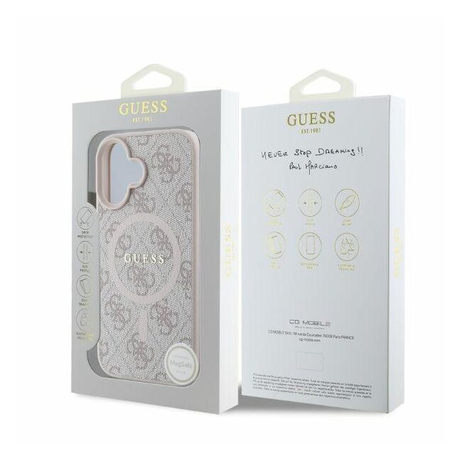 Husa pentru  iPhone 16 Guess - 4G Ring Classic MagSafe - roz