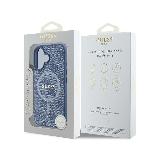 Husa pentru  iPhone 16 Plus Guess - 4G Ring Classic MagSafe - albastru