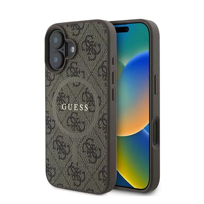 Husa pentru  iPhone 16 Plus Guess - 4G Ring Classic MagSafe - maro