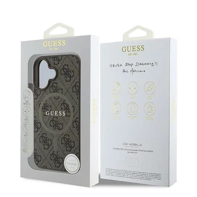 Husa pentru  iPhone 16 Plus Guess - 4G Ring Classic MagSafe - maro
