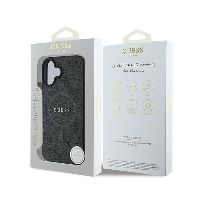 Husa pentru  iPhone 16 Plus Guess - 4G Ring Classic MagSafe - negru