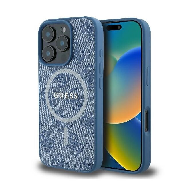 Husa pentru  iPhone 16 Pro Guess - 4G Ring Classic MagSafe - albastru