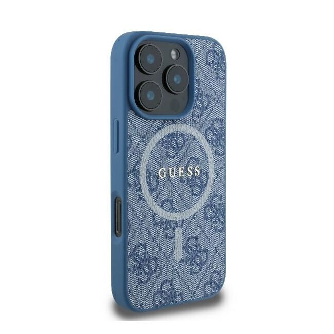 Husa pentru  iPhone 16 Pro Guess - 4G Ring Classic MagSafe - albastru