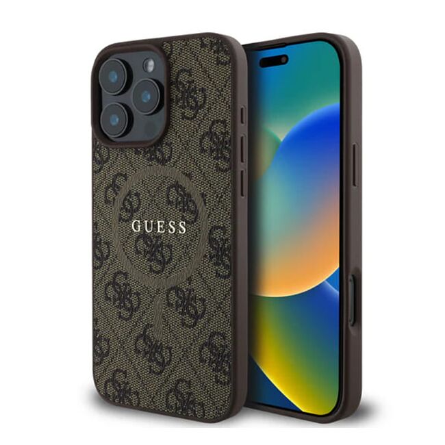 Husa pentru  iPhone 16 Pro Guess - 4G Ring Classic MagSafe - maro