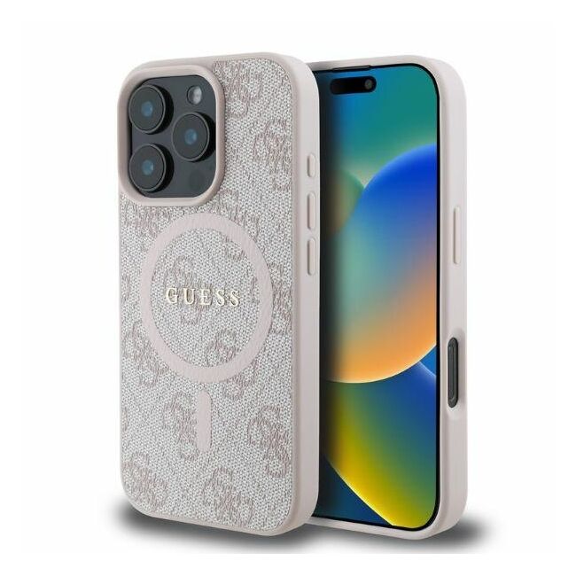 Husa pentru  iPhone 16 Pro Guess - 4G Ring Classic MagSafe - roz